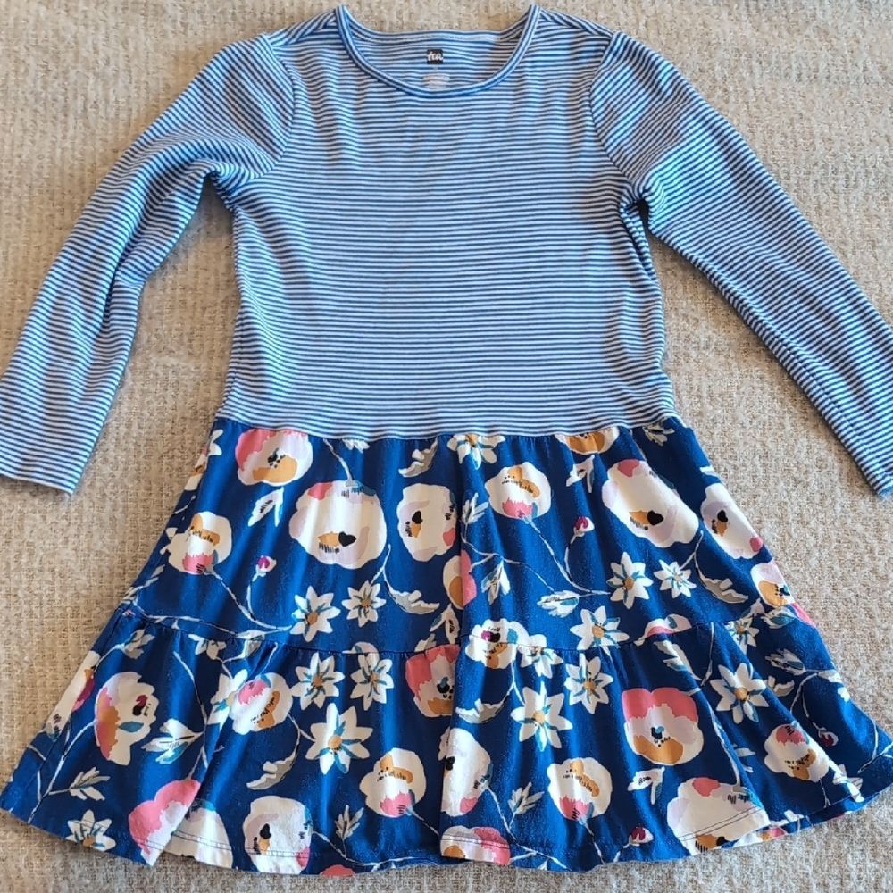 Tea‎ Collection Blue Striped Floral Girls Dress